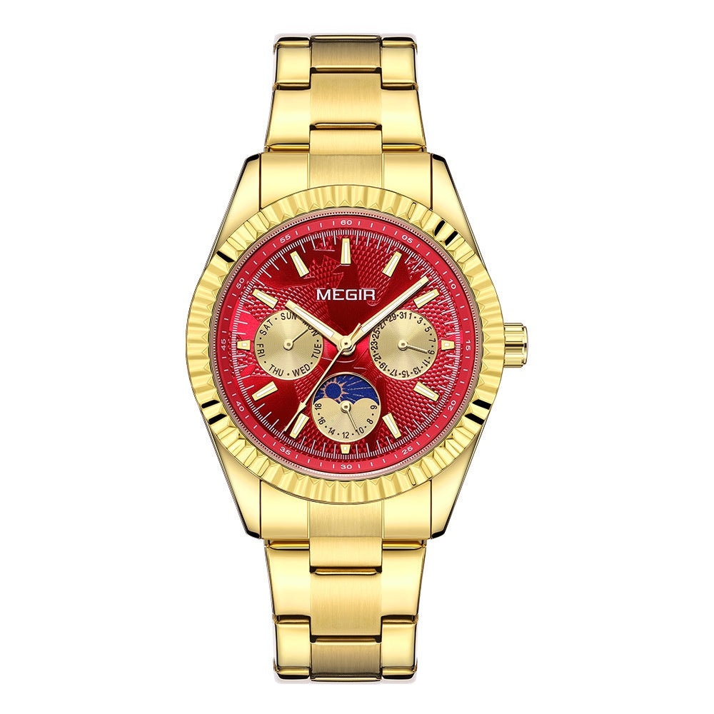 Megir 1102 Lunar Phase Steel-Strap Waterproof Quartz Watch for men