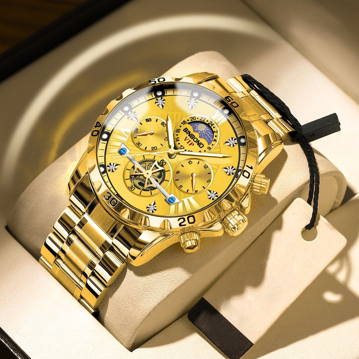 Binbond B3103 Flywheel Moon phase Quartz Watch for Men