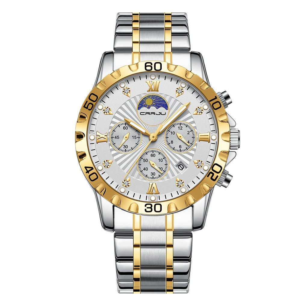 CRRJU 2320 Multifunctional Moon Phase Calendar Quartz Watch for Men