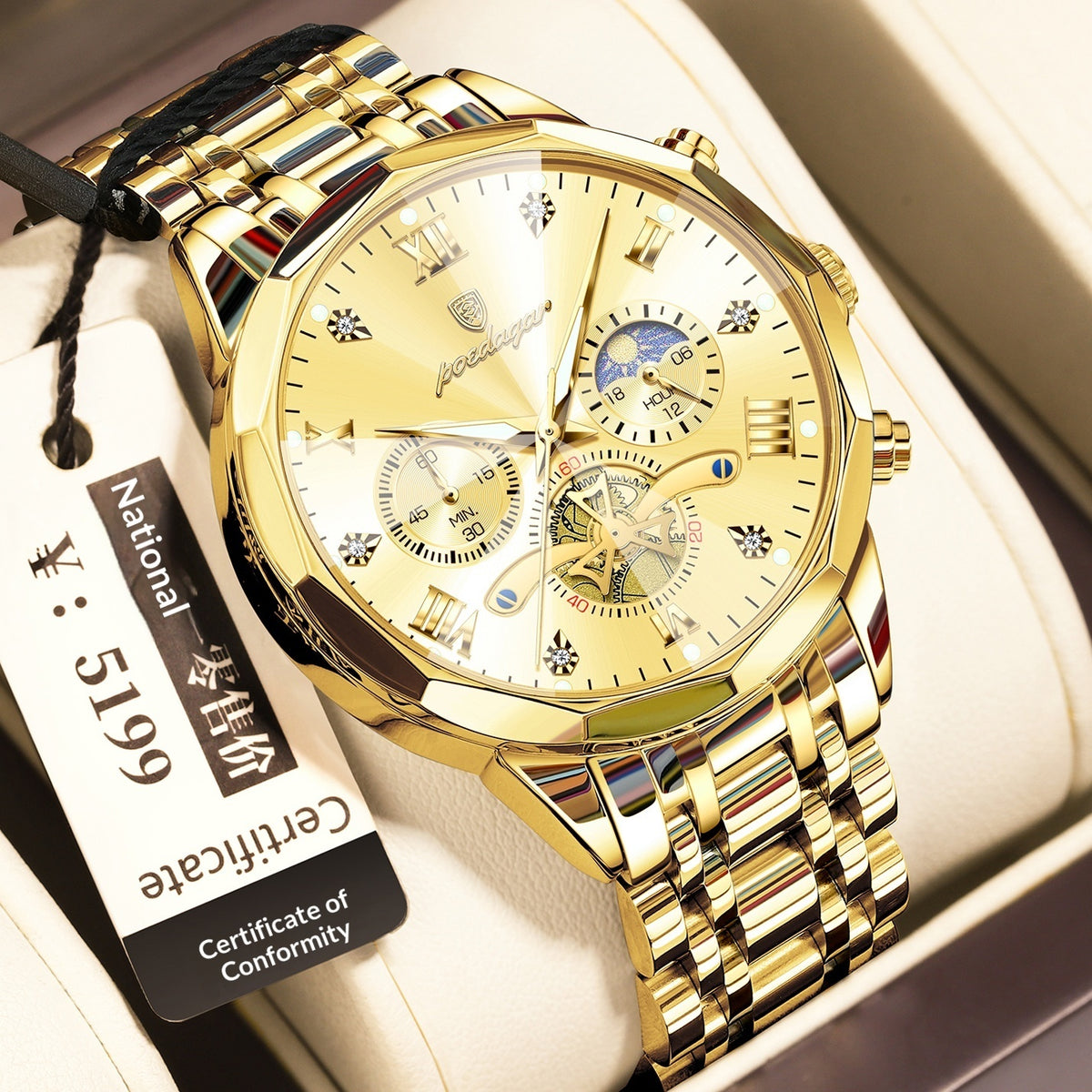 Poedagar 938 Moonphase Multifunctional Quartz Watch For Men