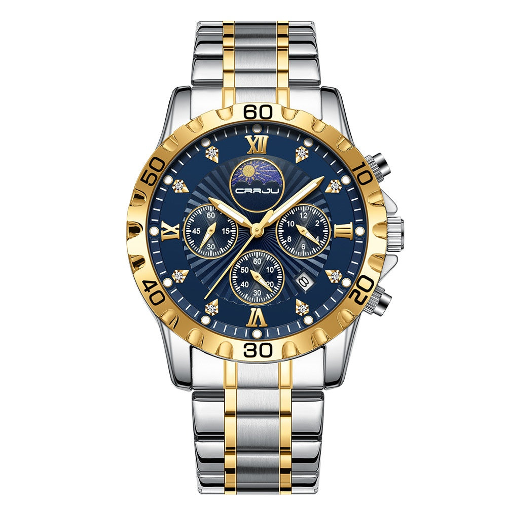CRRJU 2320 Multifunctional Moon Phase Calendar Quartz Watch for Men