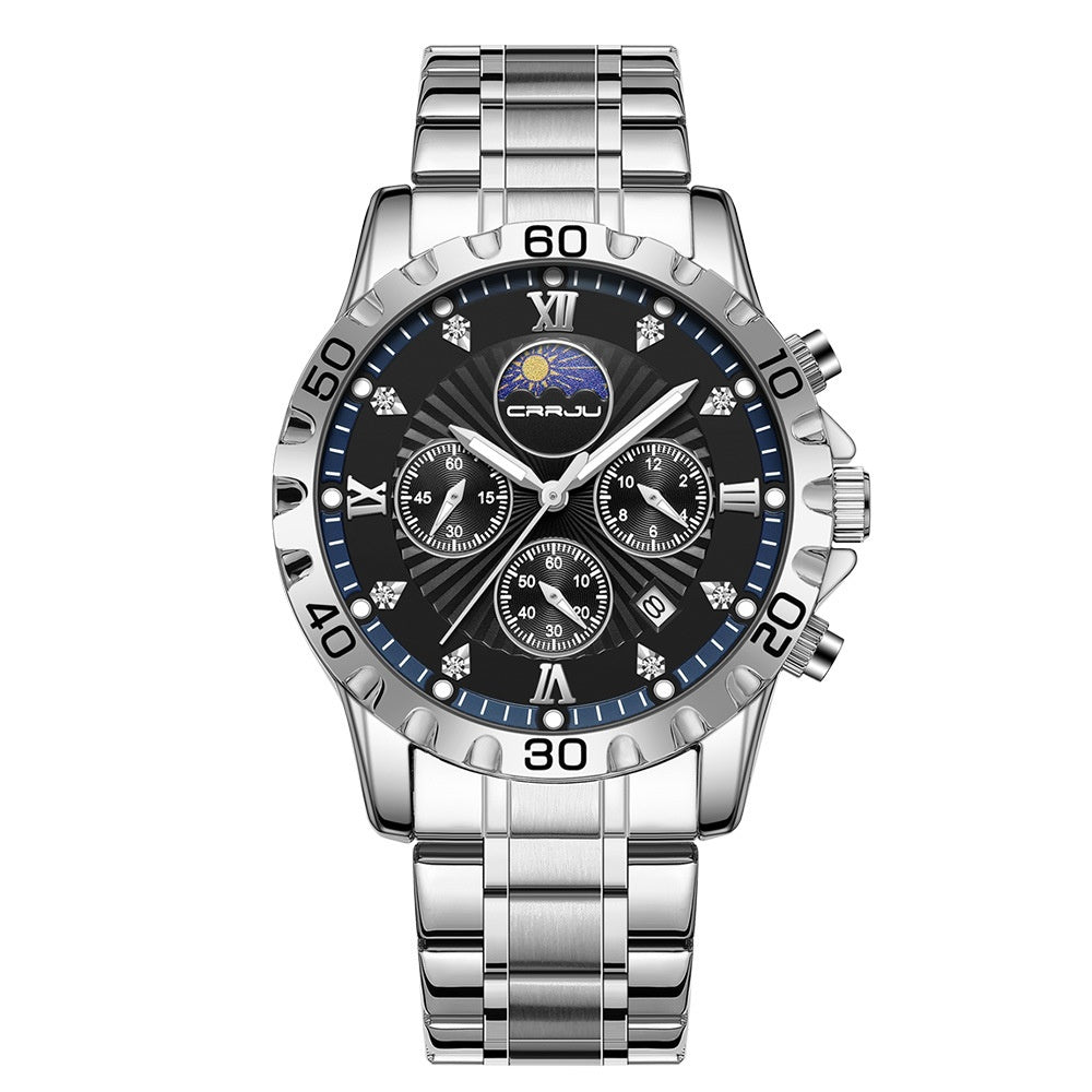 CRRJU 2320 Multifunctional Moon Phase Calendar Quartz Watch for Men