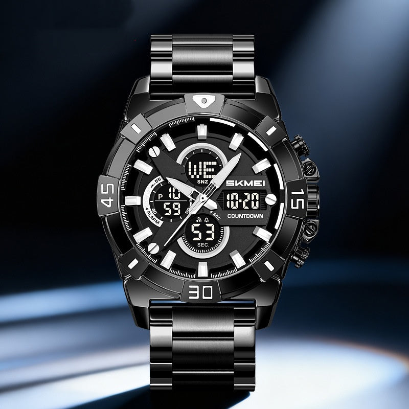 Skmei 2593 Analog Digital Countdown Alarm Sports Watch With A Steel Strap For Men