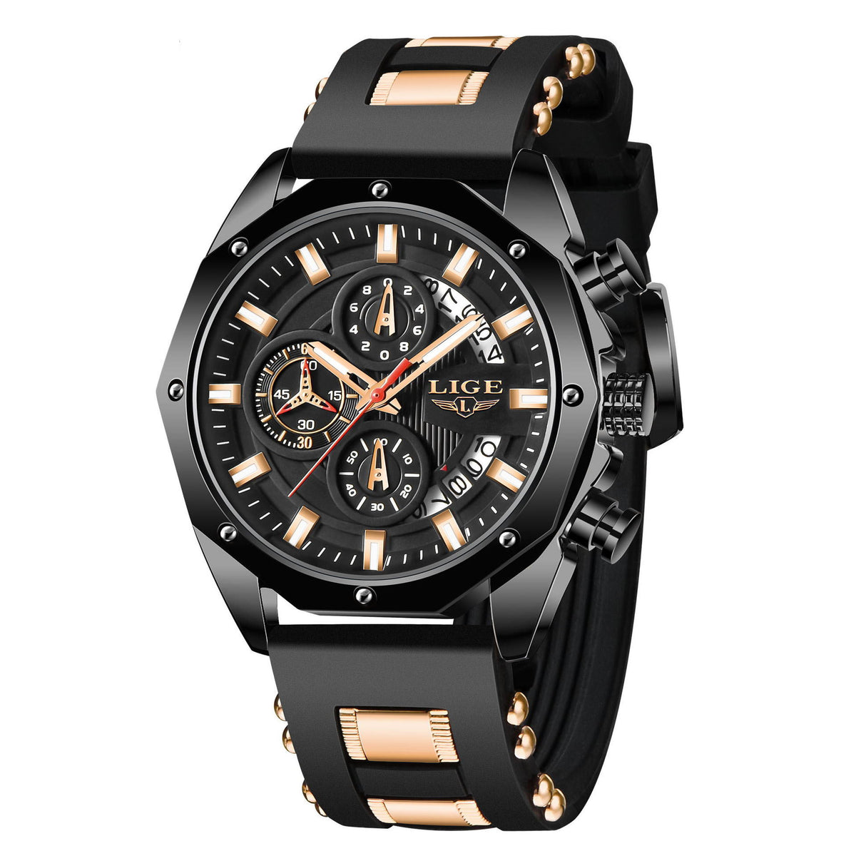 Lige 8908 Fashion Sport Watch Quartz Date Waterproof Chronograph Wristwatch for Men
