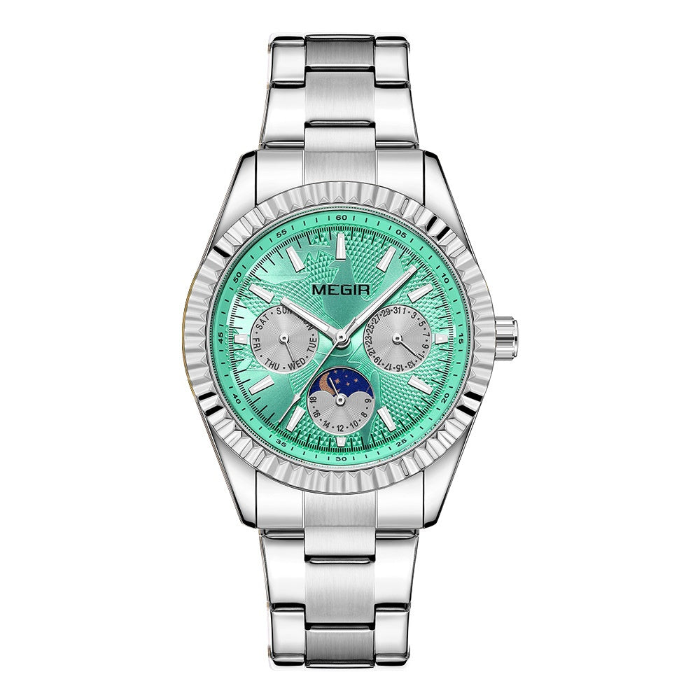 Megir 1102 Lunar Phase Steel-Strap Waterproof Quartz Watch for men