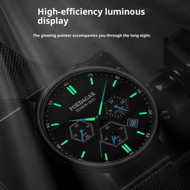 Poedagar P365 Waterproof Luminous Multifunctional Sports Quartz Watch for Men