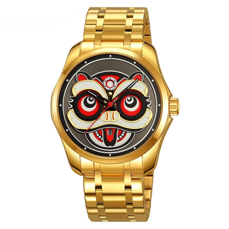 Skmei 9386 Creative Lion Head Luminous Quartz Watch For Men
