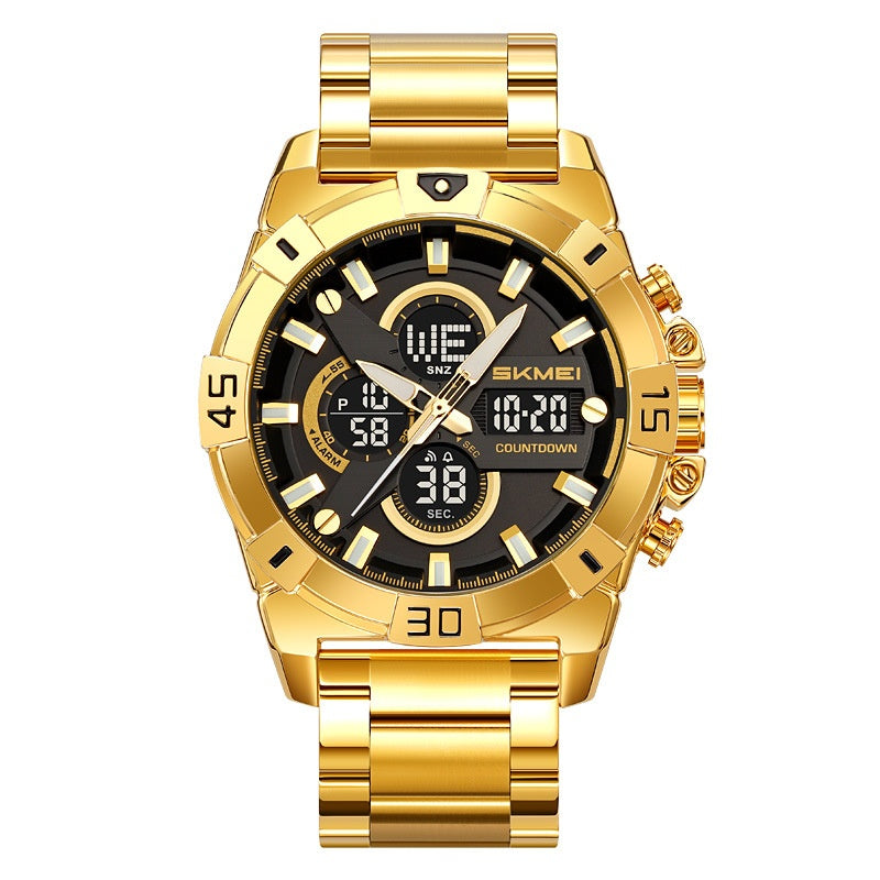 Skmei 2593 Analog Digital Countdown Alarm Sports Watch With A Steel Strap For Men