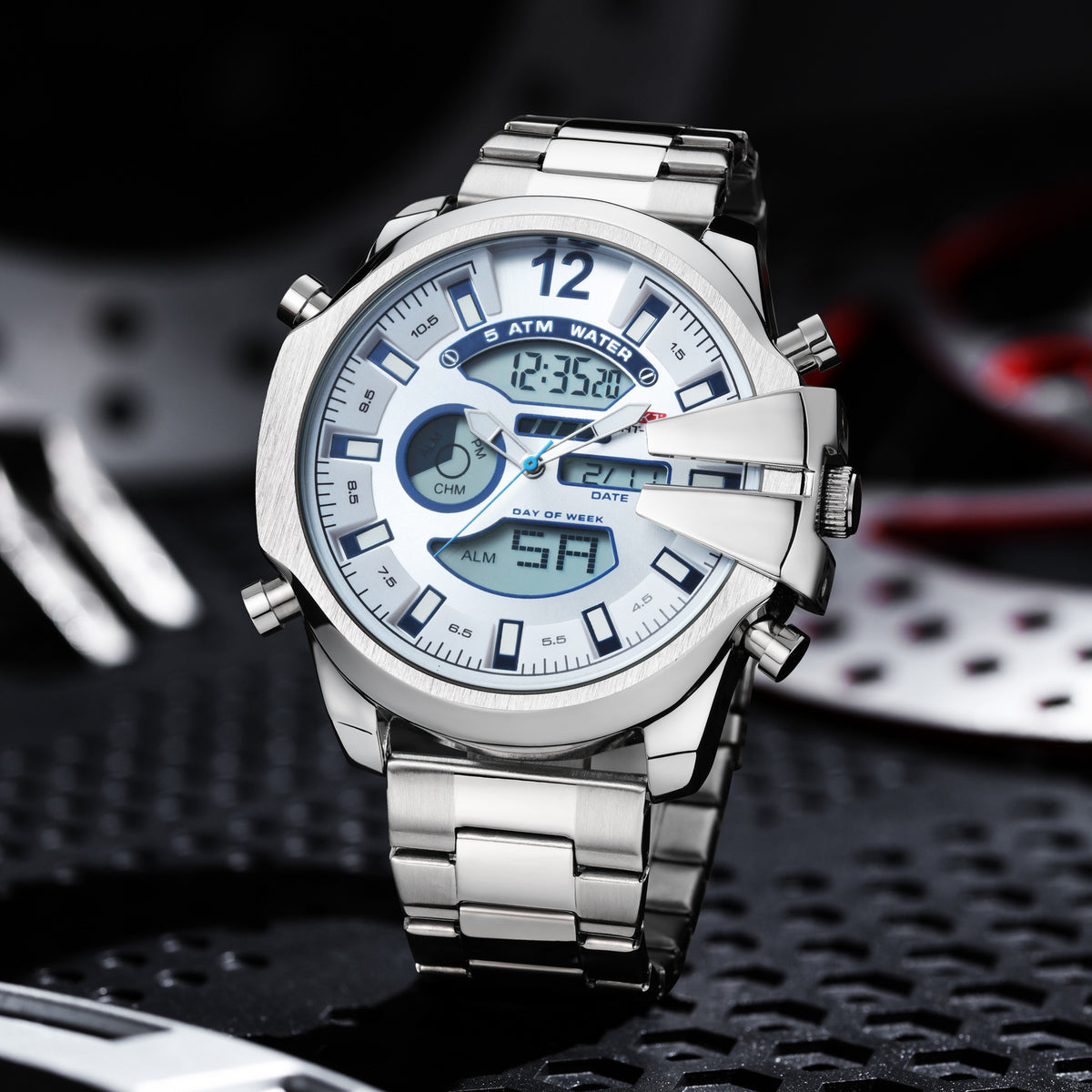 KAT 1183 Double Display Alarm Clock Led Sports Steel Watch for Men