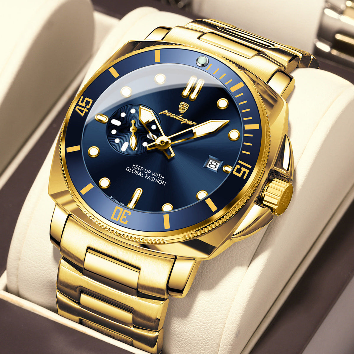 Poedagar EU873 Steel-band Luminous Quartz Watch for Men Poedagar