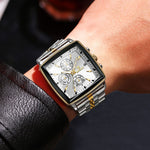BINBOND Luxury Gold Blue Square 40mm Chronograph Dial Watch for Men B911 