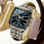 BINBOND Luxury Gold Blue Square 40mm Chronograph Dial Watch for Men B911 