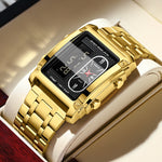 Binbond Rectangular Steel Belt Analog Digital Sport Watch For Men B2311 