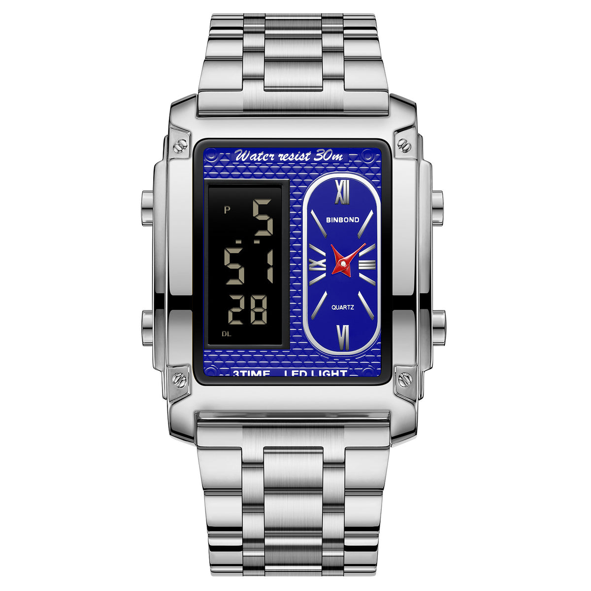 Binbond Rectangular Steel Belt Analog Digital Sport Watch For Men B2311 