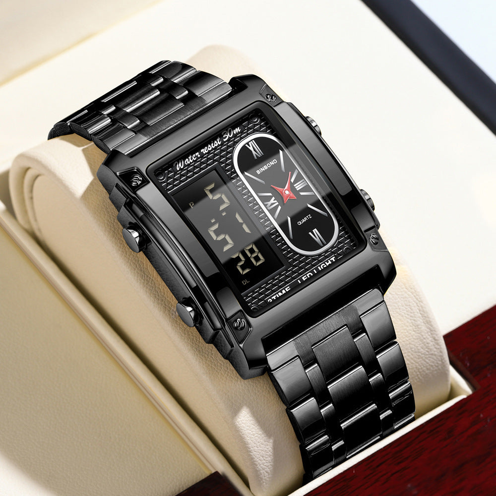 Binbond Rectangular Steel Belt Analog Digital Sport Watch For Men B2311 