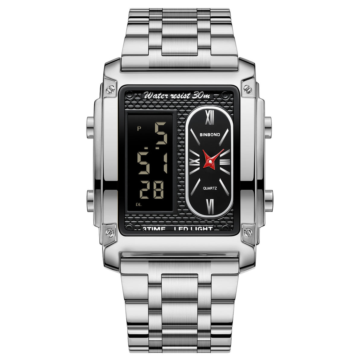 Binbond Rectangular Steel Belt Analog Digital Sport Watch For Men B2311 