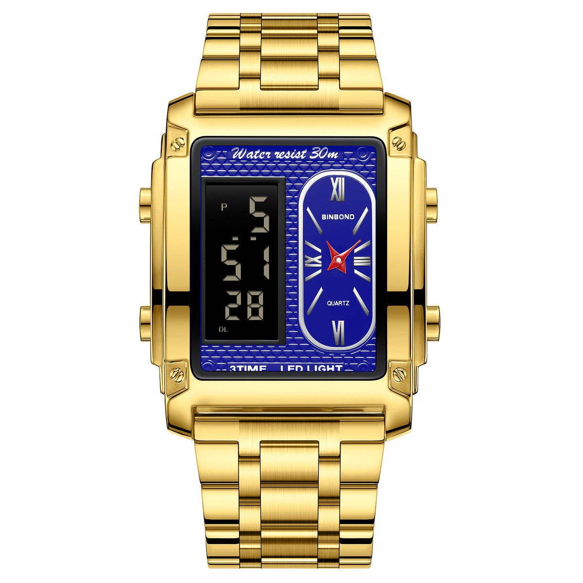 Binbond Rectangular Steel Belt Analog Digital Sport Watch For Men B2311 