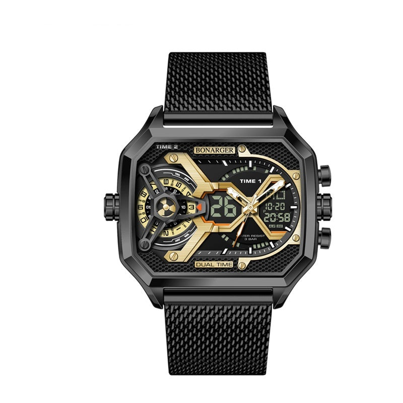 Bonarger 8026 Electronic Multi-functional Sports Luminous Waterproof Watch For Men 