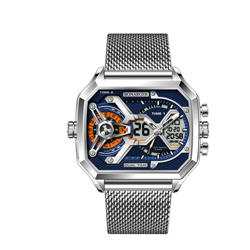 Bonarger 8026 Electronic Multi-functional Sports Luminous Waterproof Watch For Men 