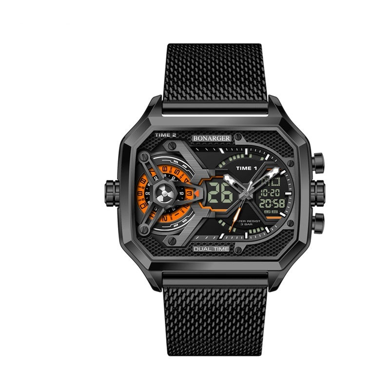 Bonarger 8026 Electronic Multi-functional Sports Luminous Waterproof Watch For Men 