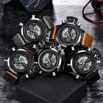 CURDDEN 7166Fashion Leather Dual Time Digital Wrist Watch For Men 