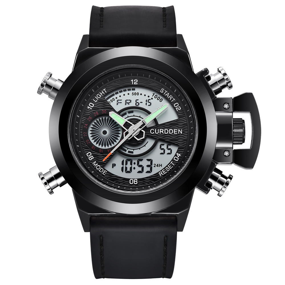 CURDDEN 7166Fashion Leather Dual Time Digital Wrist Watch For Men 