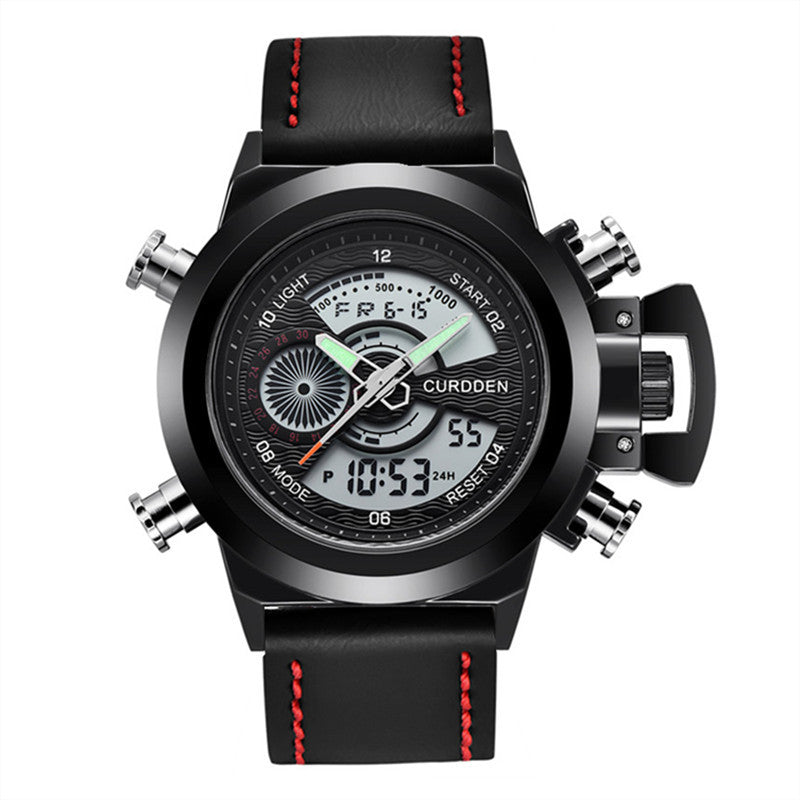 CURDDEN 7166Fashion Leather Dual Time Digital Wrist Watch For Men 