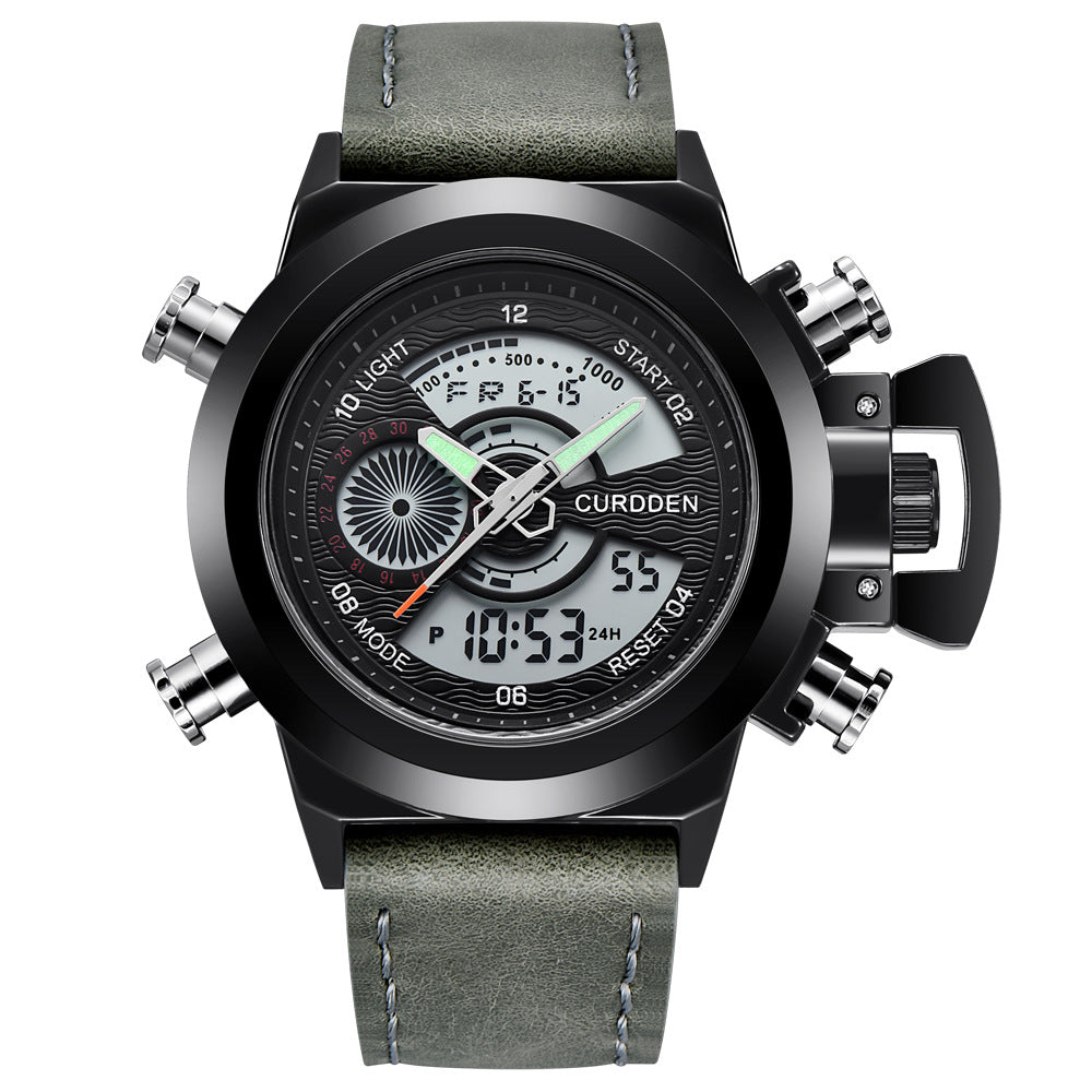 CURDDEN 7166Fashion Leather Dual Time Digital Wrist Watch For Men 