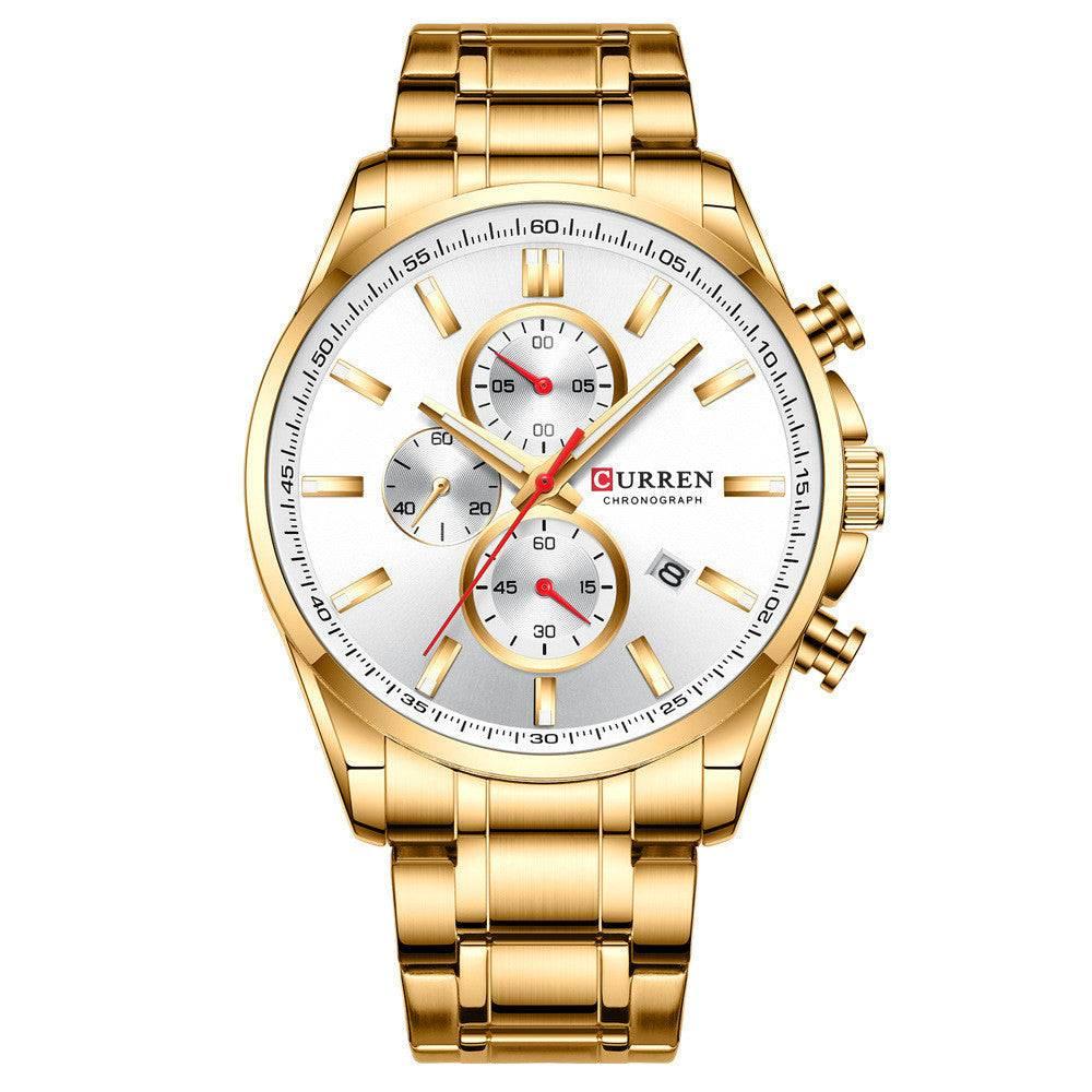 Curren Men'S Watch Waterproof Quartz Watch Six-Hand Watch Calendar Watch Steel Band