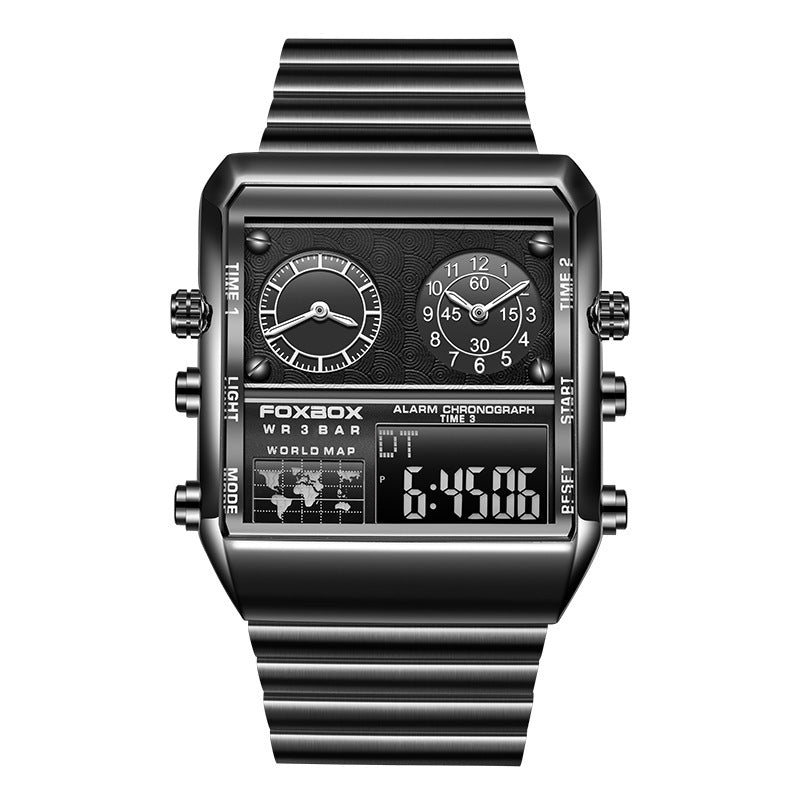 Foxbox Big Dial Stainless Steel multi time sports watch for Men FB0011S - TempoqWatch