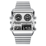 Foxbox Big Dial Stainless Steel multi time sports watch for Men FB0011S - TempoqWatch