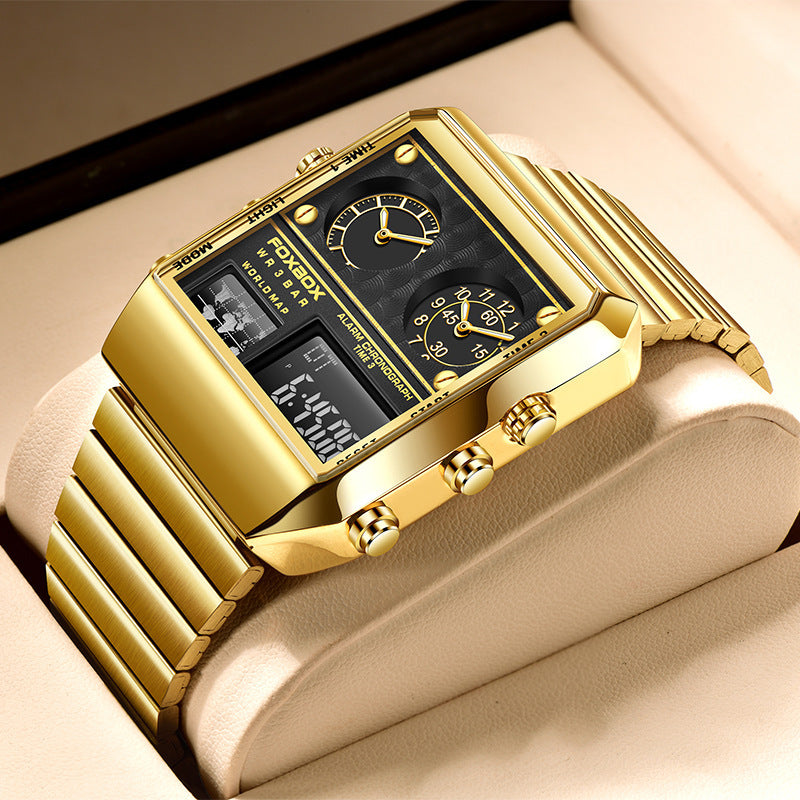 Foxbox Big Dial Stainless Steel multi time sports watch for Men FB0011S - TempoqWatch