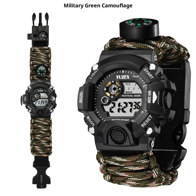 H009 Multifunctional Parachute Cord Outdoor Survival Bracelet Firestone Survival Whistle Compass Digital Watch 