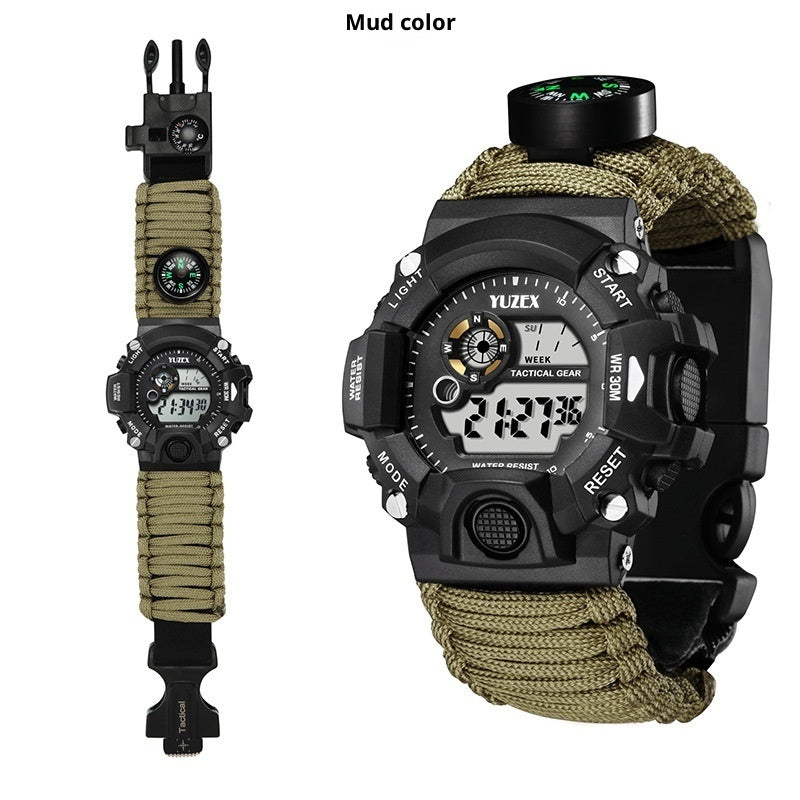 H009 Multifunctional Parachute Cord Outdoor Survival Bracelet Firestone Survival Whistle Compass Digital Watch 