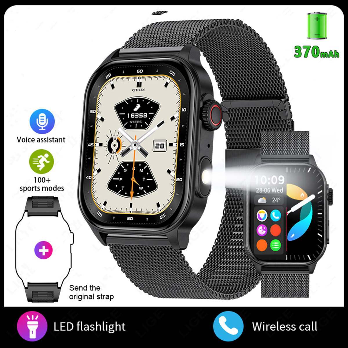 KM02 Smart watch 2" Bluetooth Sports Heart Rate Blood Pressure Health Monitoring Watch 