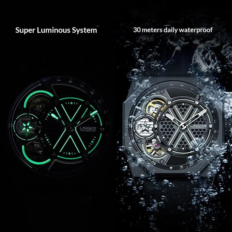 Linke LK9007 Tonneau-shaped Skeleton Automatic Watch For Men Linke