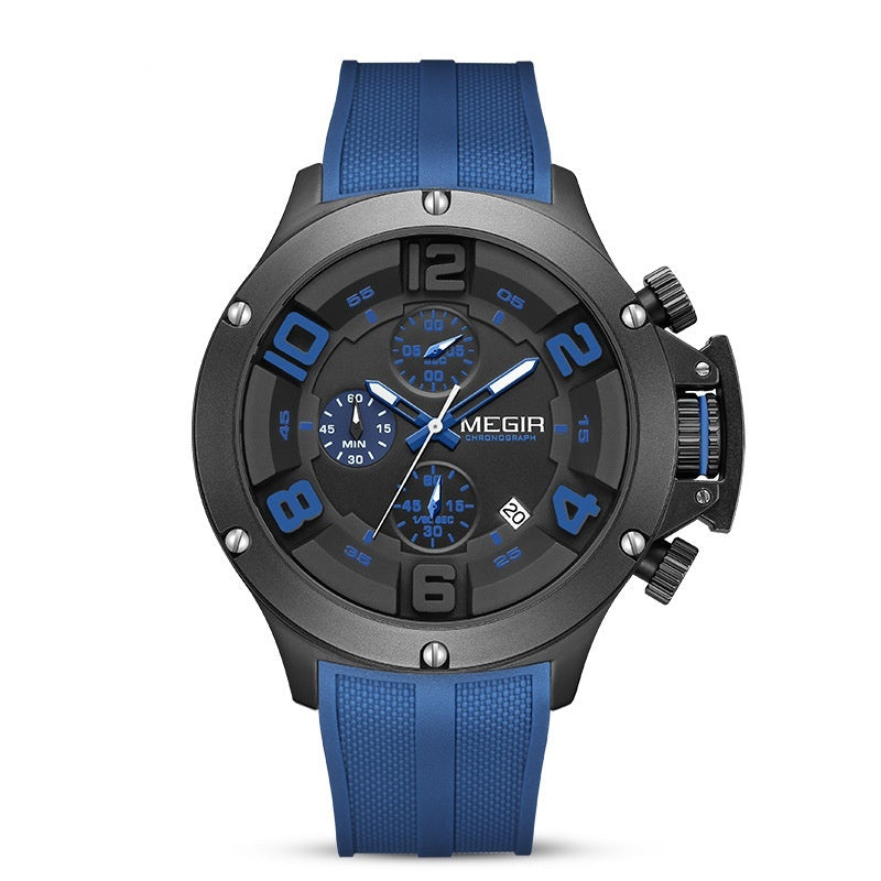 Megir MN8115G Multi-function Chronograph Sports Quartz Watch Silicone Band For Men 
