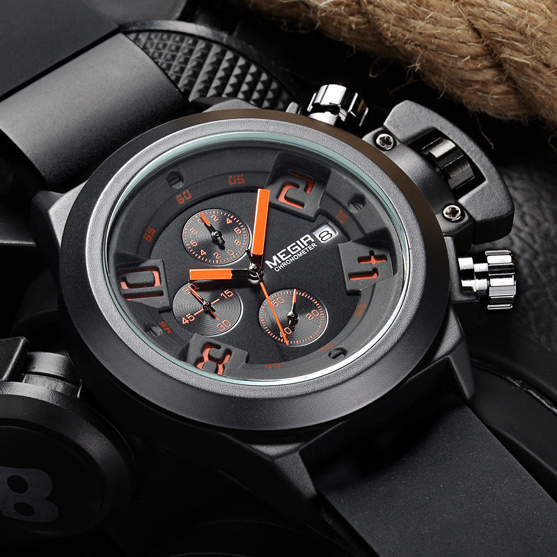 Tempoq Megir Multifunctional Sports Silicone Band 3D Engraved Dial Quartz Watch For Men MG2002 - TempoqWatch