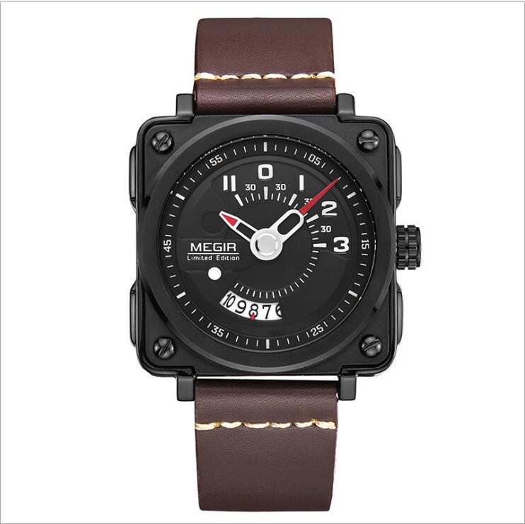 Megir Square Big Dial Watch Calendar Quartz Watch For Men 2040 - Skmeico