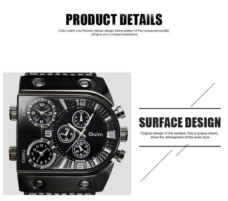 Oulm U Shape Quartz Multifunction Watch For Men 9315 