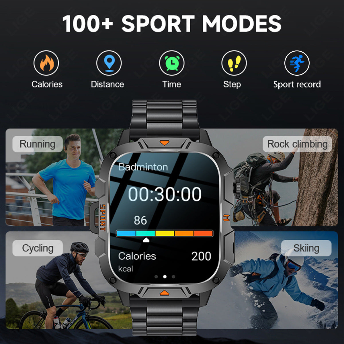 QX12 Square Large Screen Multi-function Sports Running Heart Rate Smart Watch 