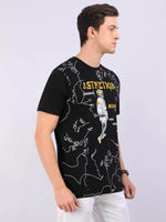 REDpockets Round Neck Black Cotton Graphic Print T-Shirt For Men REDpockets