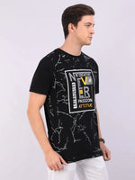 REDpockets Round Neck Black Cotton Graphic Print T-Shirt For Men REDpockets