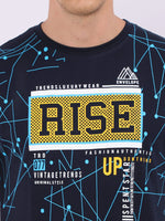 REDpockets Round Neck Navy Blue Cotton Graphic Print T-Shirt For Men REDpockets