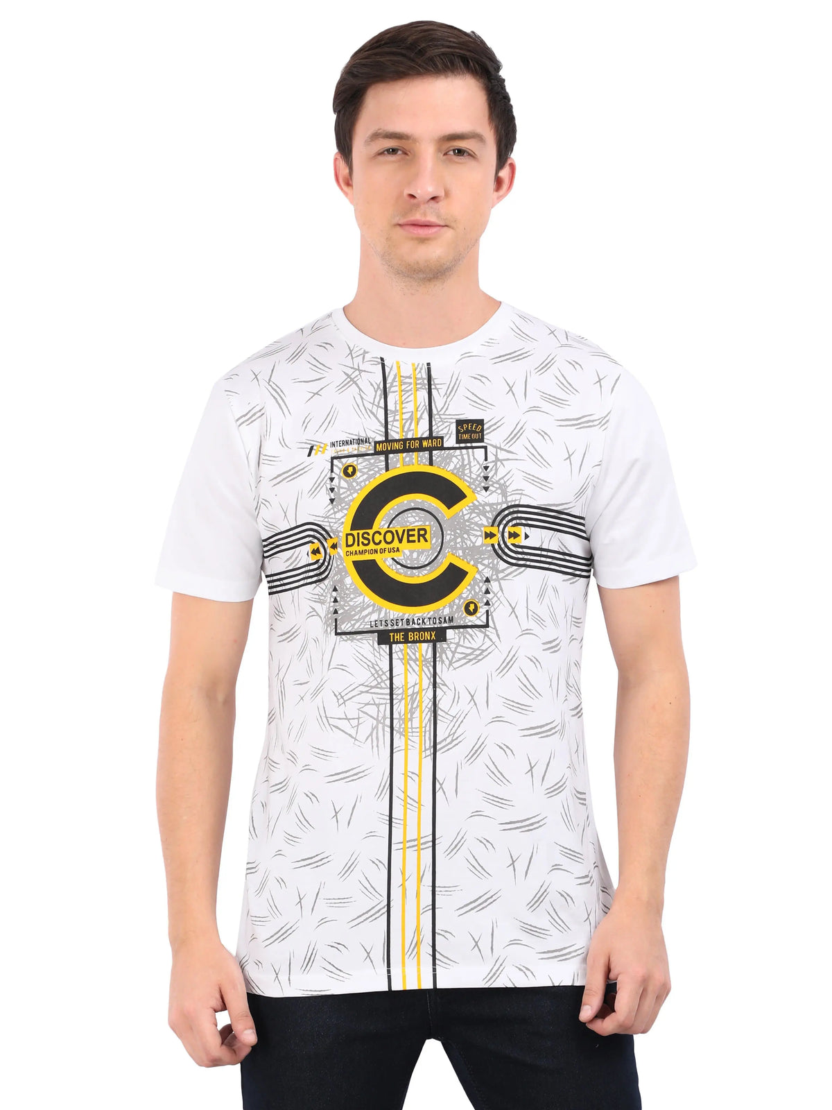 REDpockets Round Neck White Cotton Printed TShirt For Men R006 REDpockets