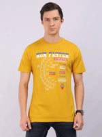 REDpockets Round Neck Yellow Cotton Printed T-Shirt For Men REDpockets