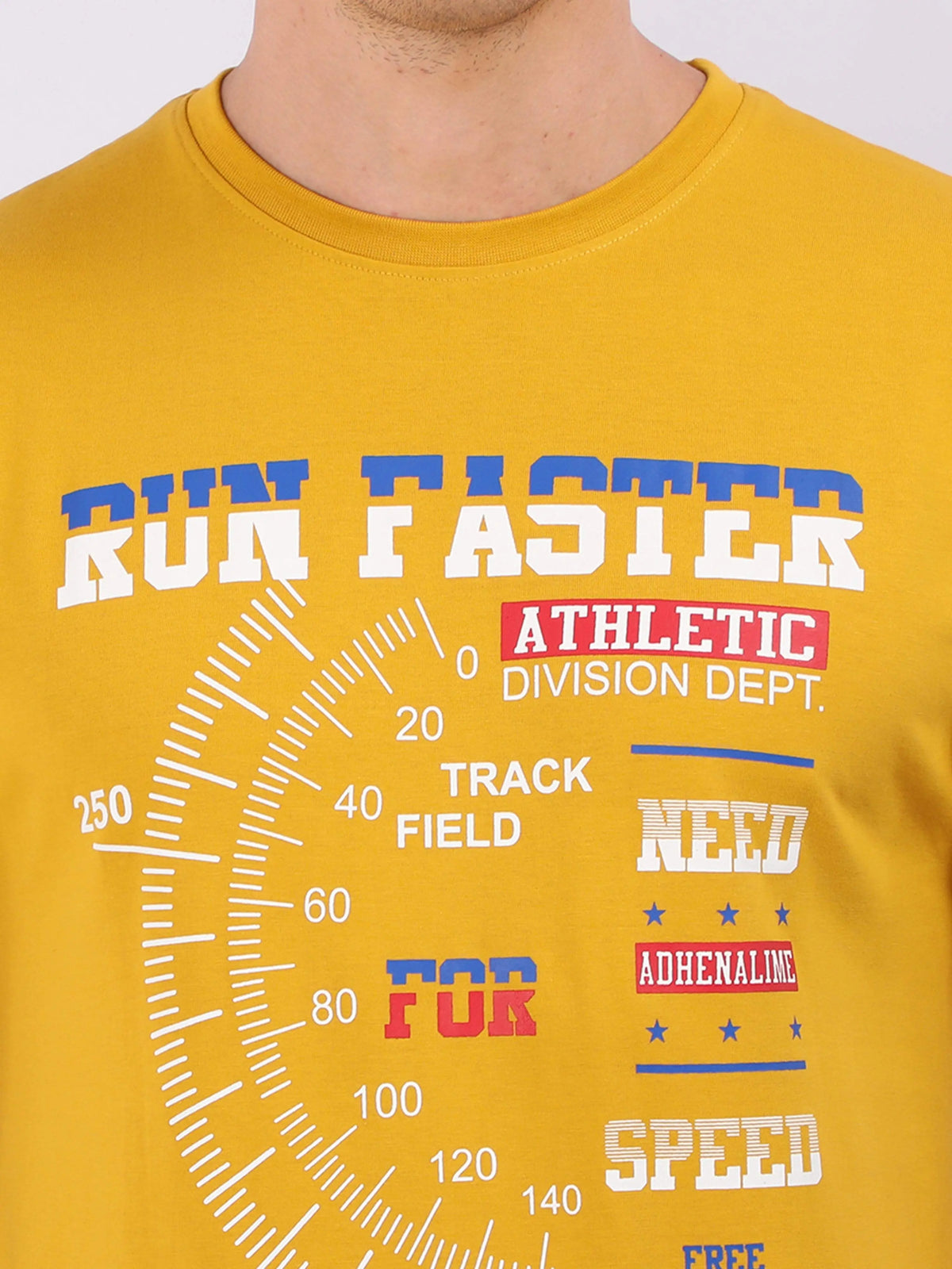 REDpockets Round Neck Yellow Cotton Printed T-Shirt For Men REDpockets