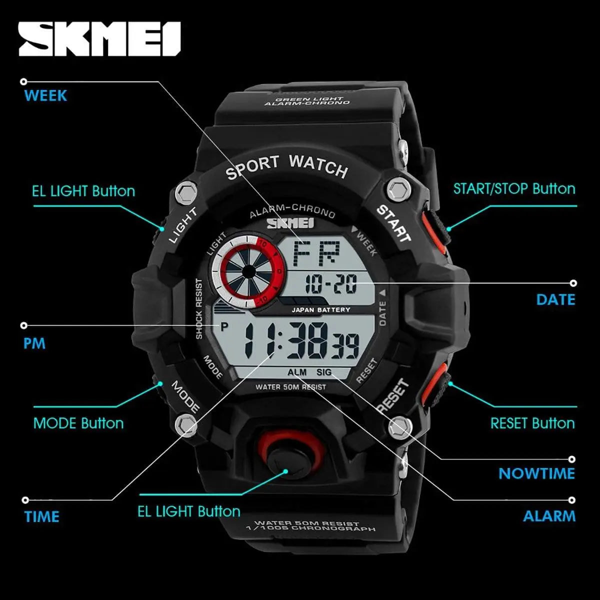 Skmei 1019 Original Digital Round Waterproof Sport watch For Men Skmei