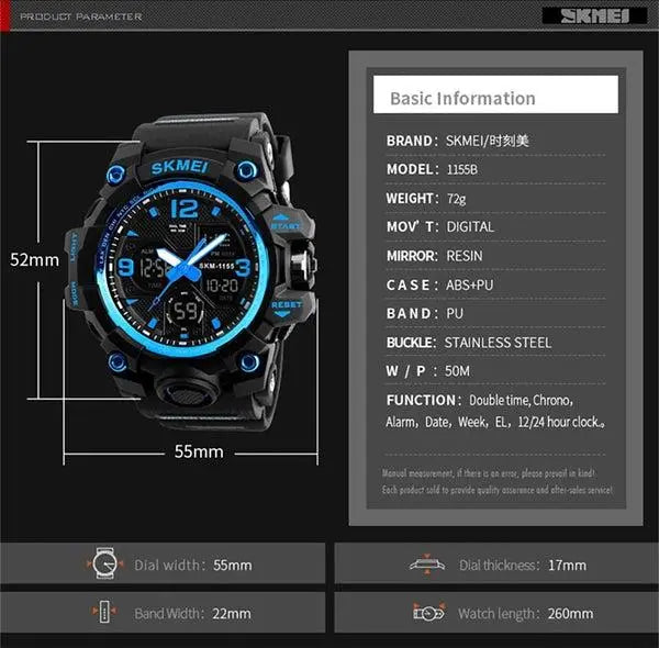 Skmei 1155B Original Analog Digital waterproof Sports watch for men Skmei