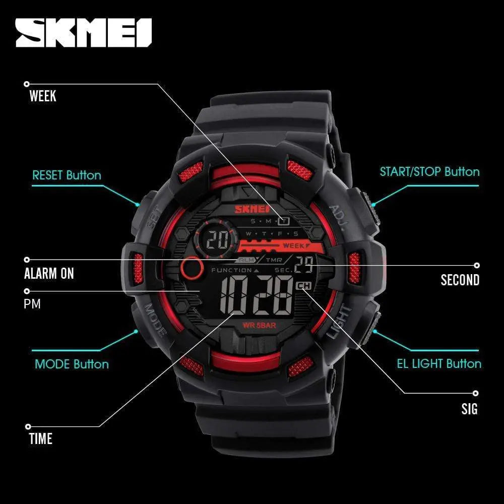 Skmei 1243 Original Digital waterproof Sports wrist watch Chronograph for Boys For Men Skmei
